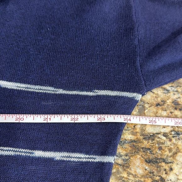 Eileen Fisher Organic Linen Navy Blue White Stripes Long Sleeve Top Size S - Picture 8 of 9